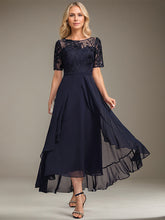 A-line Scoop Illusion Asymmetrical Lace Chiffon Mother of the Bride Dress